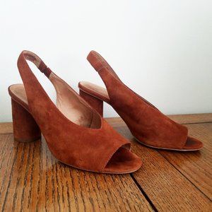 Madewell Suede Round Heel Slingback Peep Toe Mules